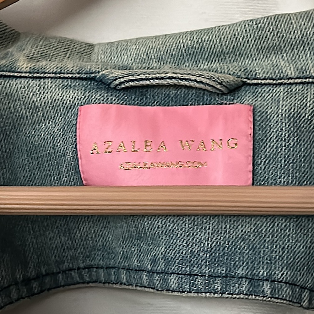 Azalea Wang Light Blue Denim Jean Faux Fur Sleeves Jacket Coat **Size L** 🌺🌺 - Picture 5 of 5